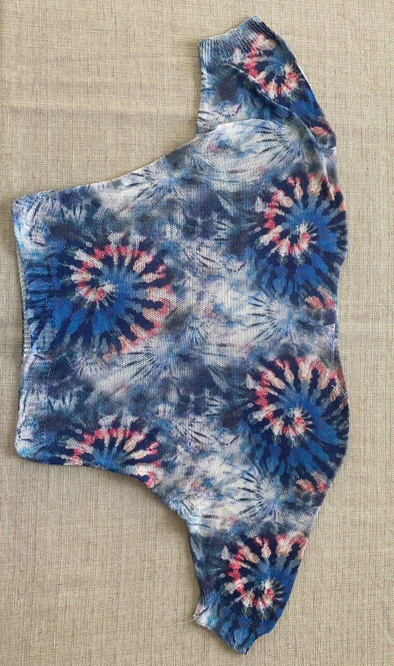 LUISA RICCI Italy One Shoulder Knit Top Sweater Medium Blue Tie Dye Asymmetrical